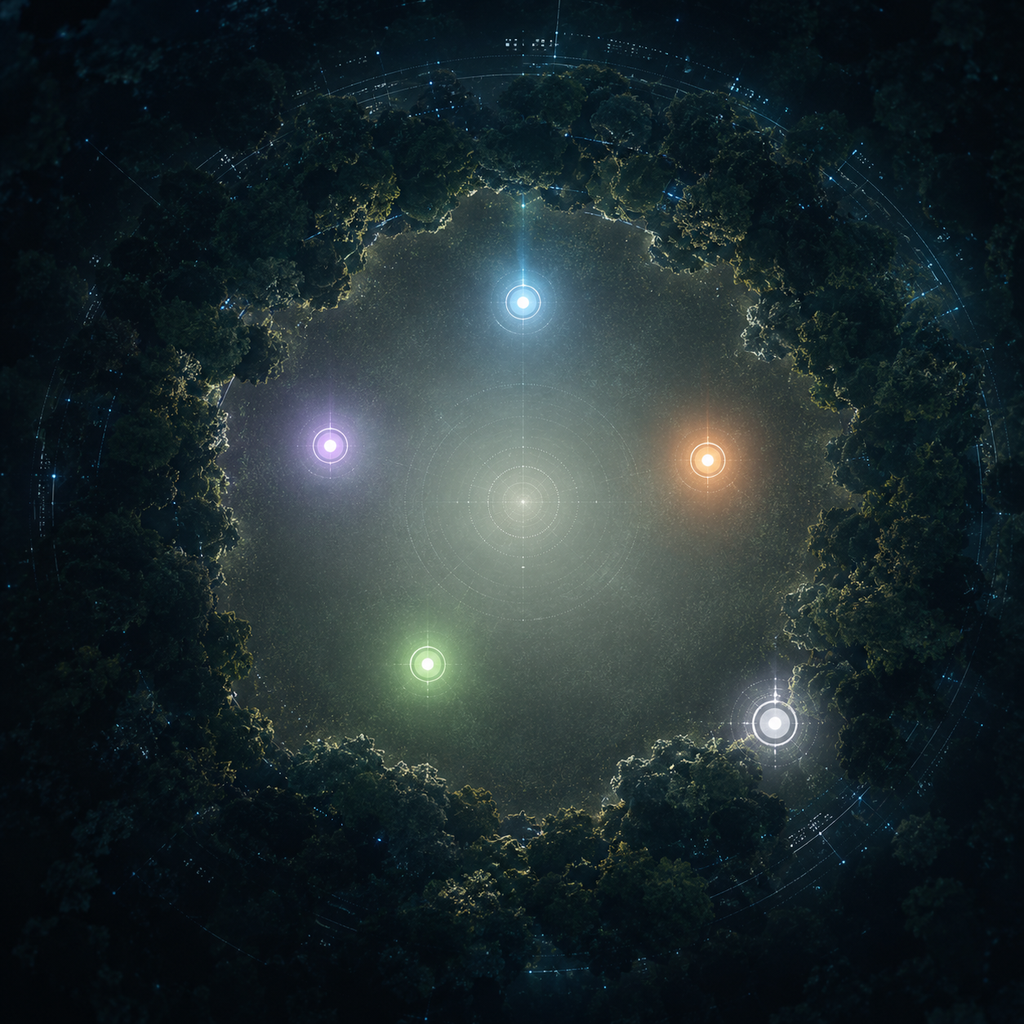 La Clairière — vue du ciel, cinq lumières